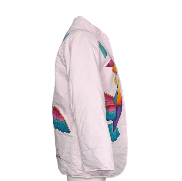 VTG Julia Pinkham Hummingbird Flower Hand Painted Open Front Canvas Jacket - Picture 3 of 5